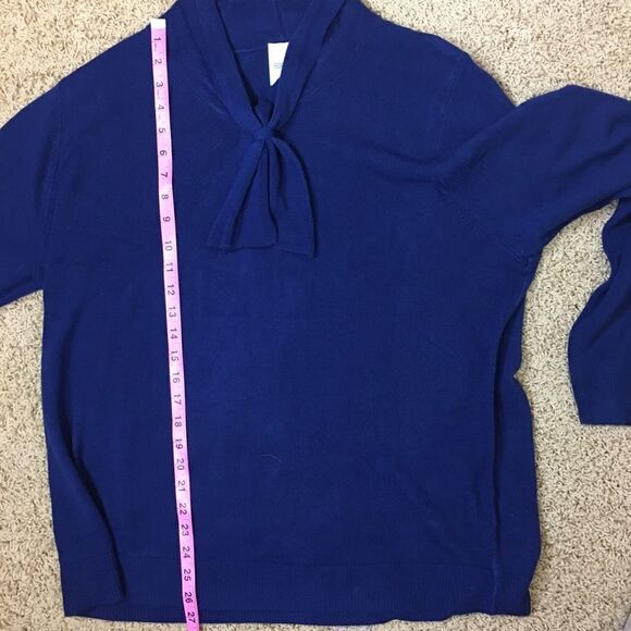 Bedford Fair Blue Bow Neck Sweater Soft Knit 1X Plus Size Classic Fall Cozy - Picture 4 of 7